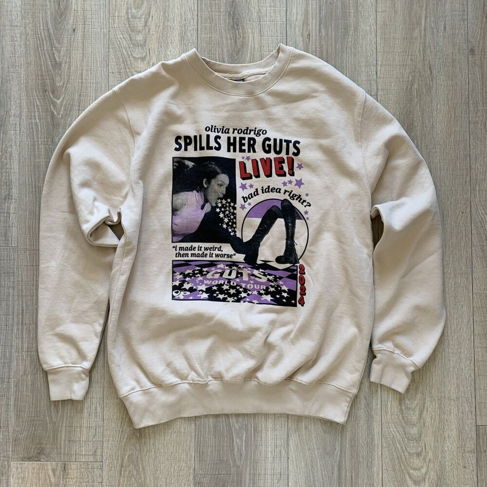 Olivia Rodrigo Spills Her Guts Concert Tour Sweatshirt Long Sleeve Crew Size XL